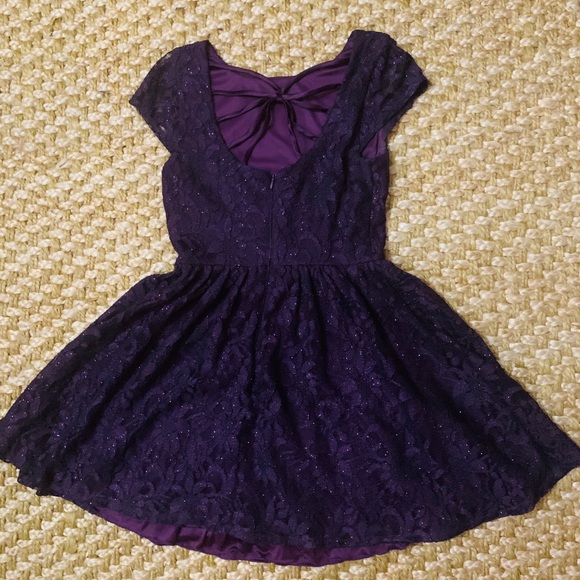 Dress purple sparkly lace short sleeve blue cold - Picture 7 of 10